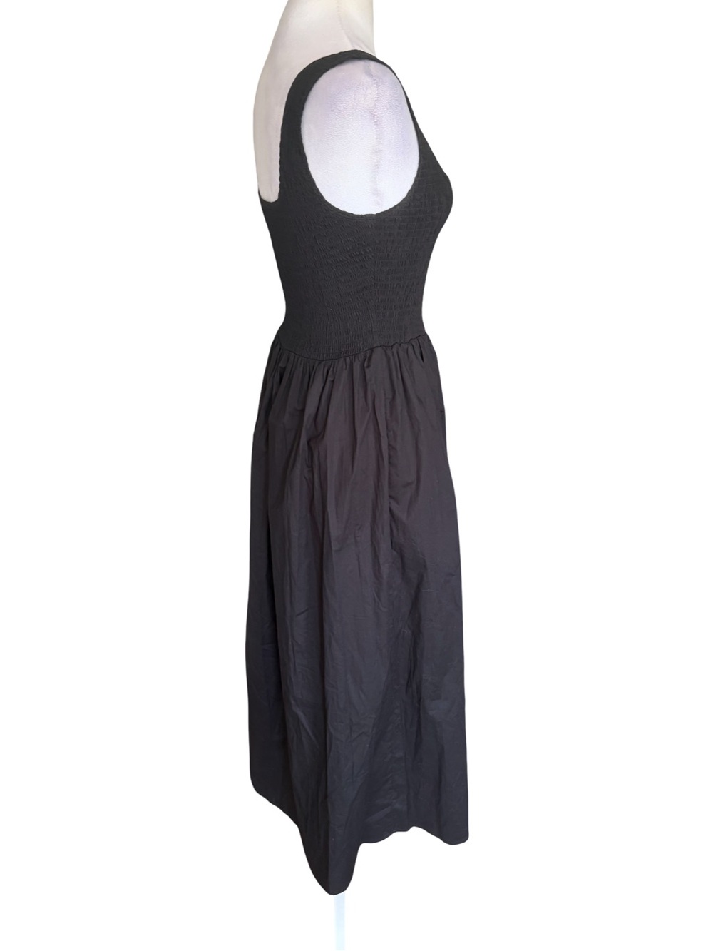 WAYF Smocked Fit & Flare Black Square Neck Midi Sundress Size Small - Picture 7 of 15